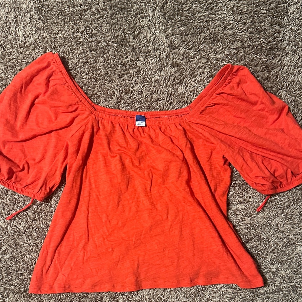 Old Navy Bright Orange Puff Sleeve Blouse